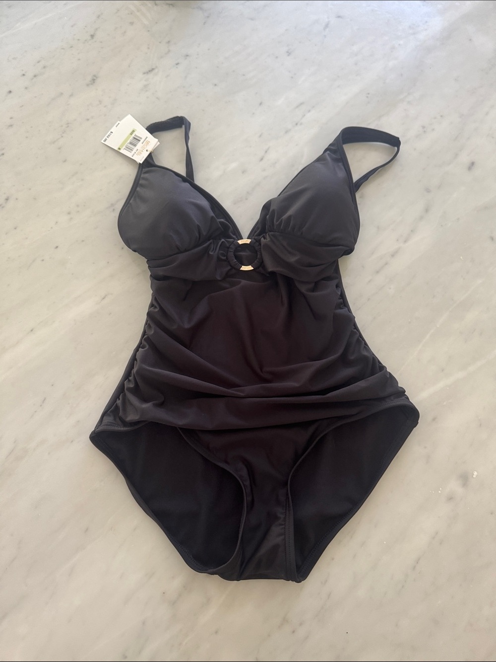 MICHAEL Michael Kors Black One-Piece Swimsuit with Gold Ring Detail